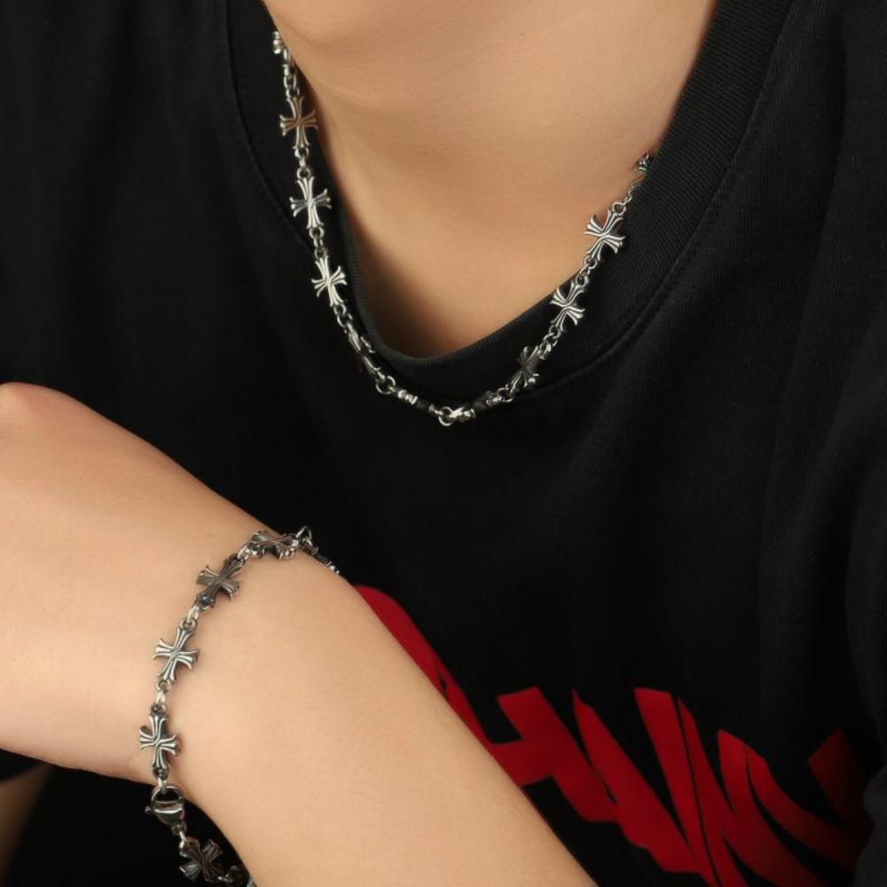 Punk Rock Trend Stainless Steel Charm Necklace for Women Men Gothic Vintage Crosses Bracelet Hiphop Party Jewelry Accessories