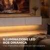 Supporto TV da parete per TV da 65", 2 cassetti, Luci LED RGB, Prese di corrente, Bianco e Legno