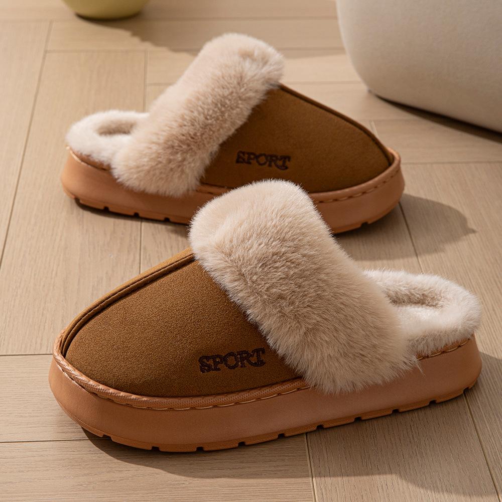 2025 New Slippers Piled and Thickened Home Warm Thick-soled Cotton Shoes Non-slip Indoor Winter Plush Cotton Slippers