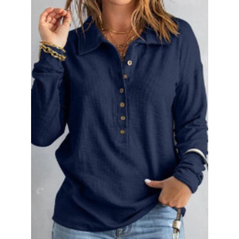 

Autumn and winter color threaded women s clothing new lapel button-up top shirt long-sleeved shirt 3XL