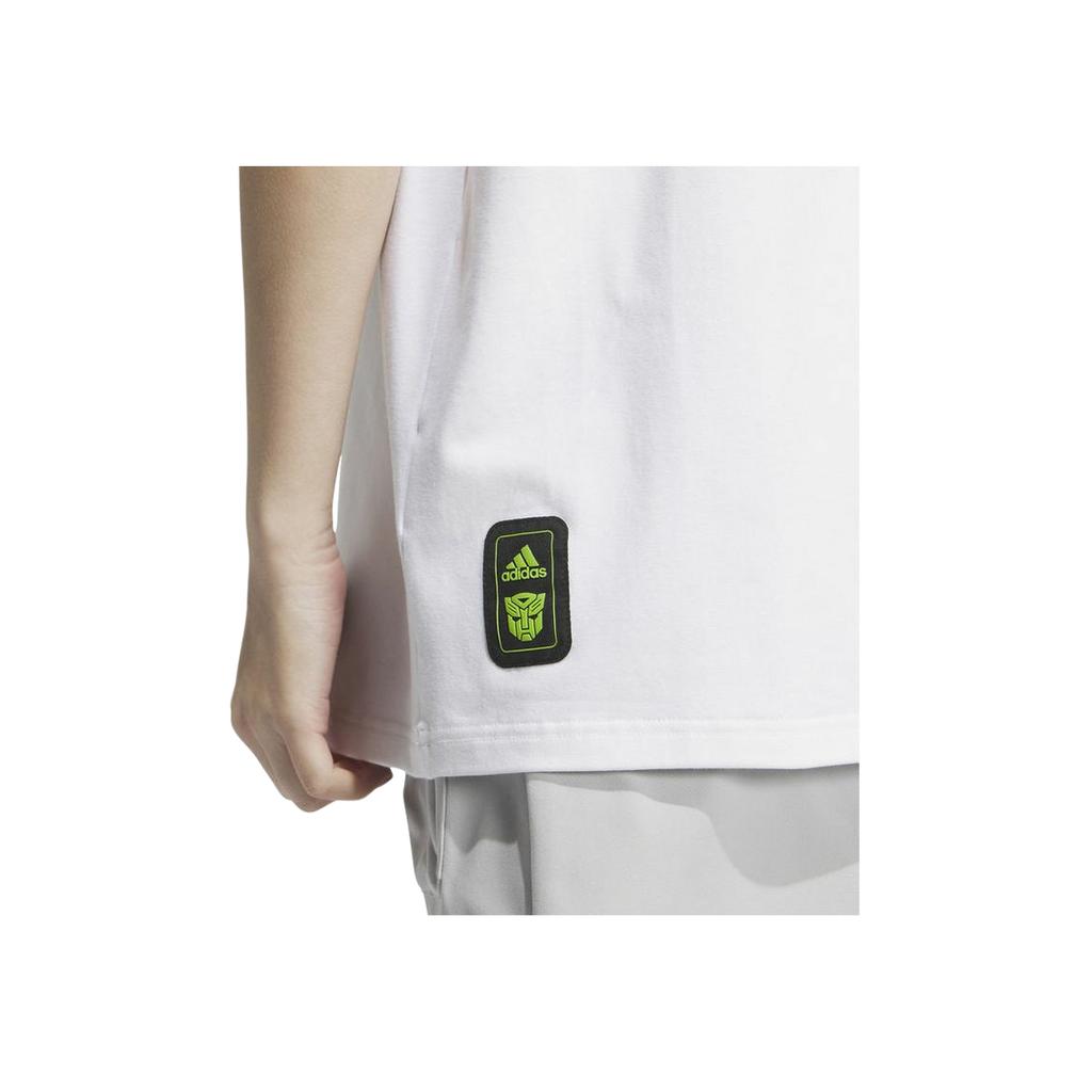 Adidas Cartoon Robot Print Crew Neck Short Sleeve T-Shirt Women Tops White IU4753