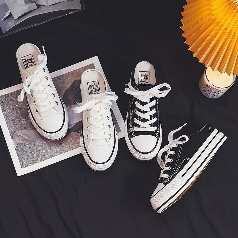 Spring new thick-soled inner height-increasing cm canvas shoes women's muffin-soled rubber shoes student half-cloth shoes