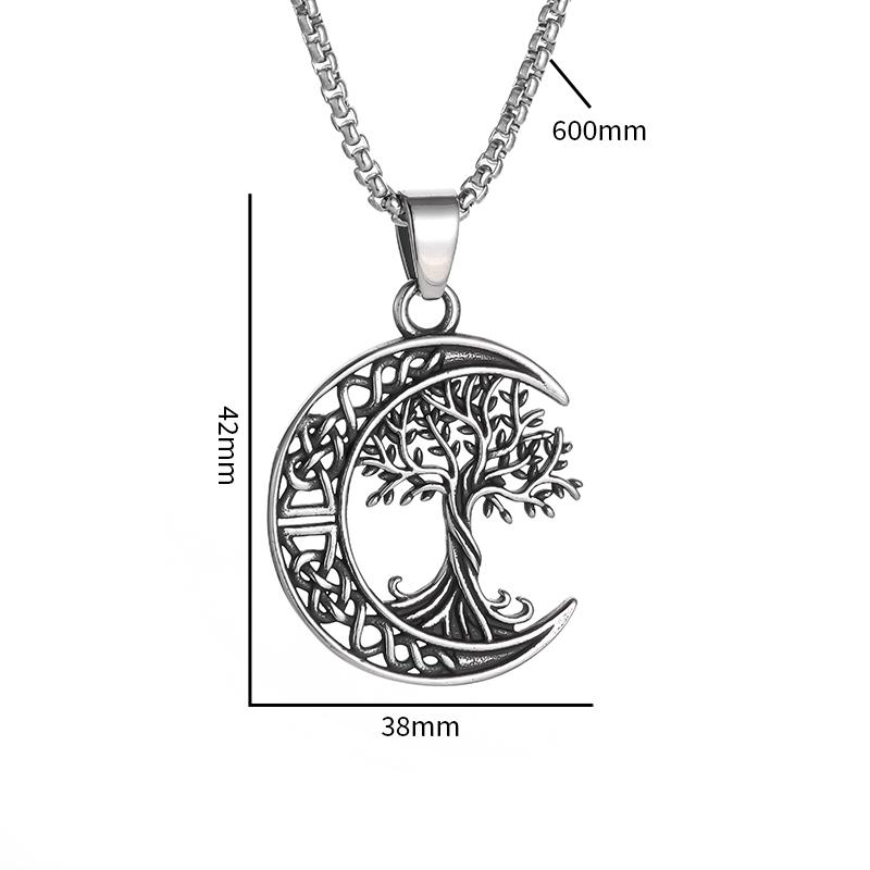 Nordic World Tree Celtic Knot Moon Tree of Life Pendant Necklace Lucky Amulet Jewelry Gift for Men and Women