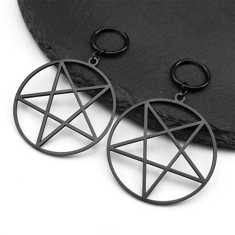 Mode Hexerei Satan Pentagramm Edelstahl Kette Halskette Damen Schwarzer Anhänger Große Halskette Schmuck N3672S03 gray