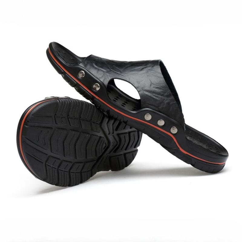 

38-48 летние модные мужские тапочки из натуральной кожи высокого качества нескользящие сандалии для мальчиков сверхлегкие пляжные туфли классные удобные повседневные 42 чёрный