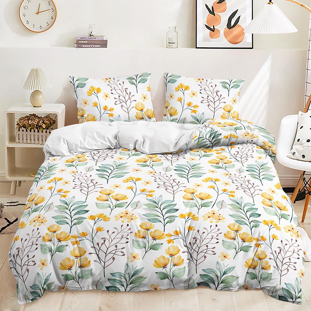 Three-Piece 3D Quilt Cover Plant Leaves Simple Wind Kit Bedding