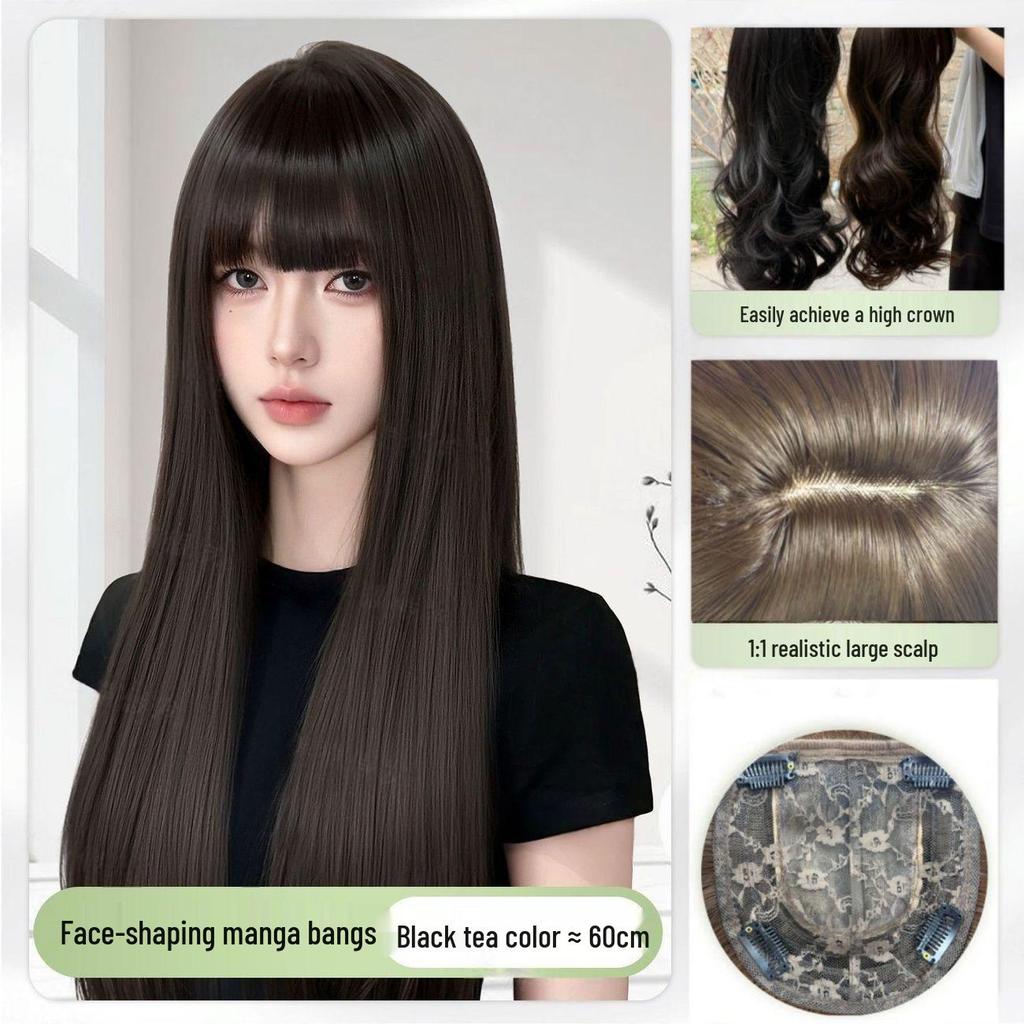 Women's Long Curly Wig with Realistic Cold Brown Waves - Lolita Style Full Head Cover