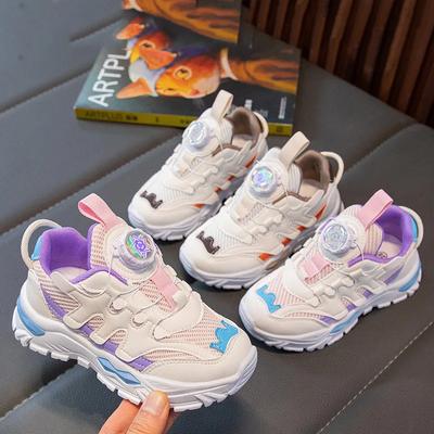 Kinder Sneaker mit drehbaren Knöpfen Mädchen Laufschuhe Mesh Atmungsaktiv 2024 Neue Mode Kinder Sportschuhe Dicke Weiche Sohle