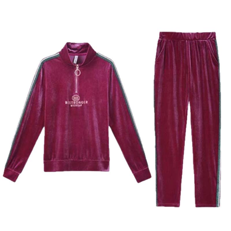 Gold Samt Set - Damenmode Frühling/Sommer Rundhals Freizeit Sportbekleidung Pullover Set aus zwei Teilen