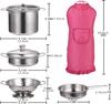 Kitchen Pretend Play Toys with Stainless Steel Cookware Pots and Pans Set, Cooking Utensils, Apron & Chef Hat, Cutting Vegetable
