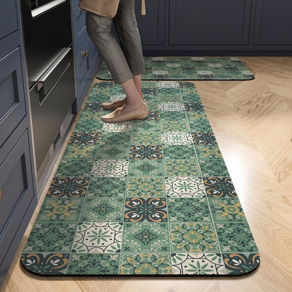 2pcs Printed Kitchen Carpet Rug Stain Resistant Non Slip Kitchen Floor Mat Carpets Soft Water Absorbent Entrance Door Mat
