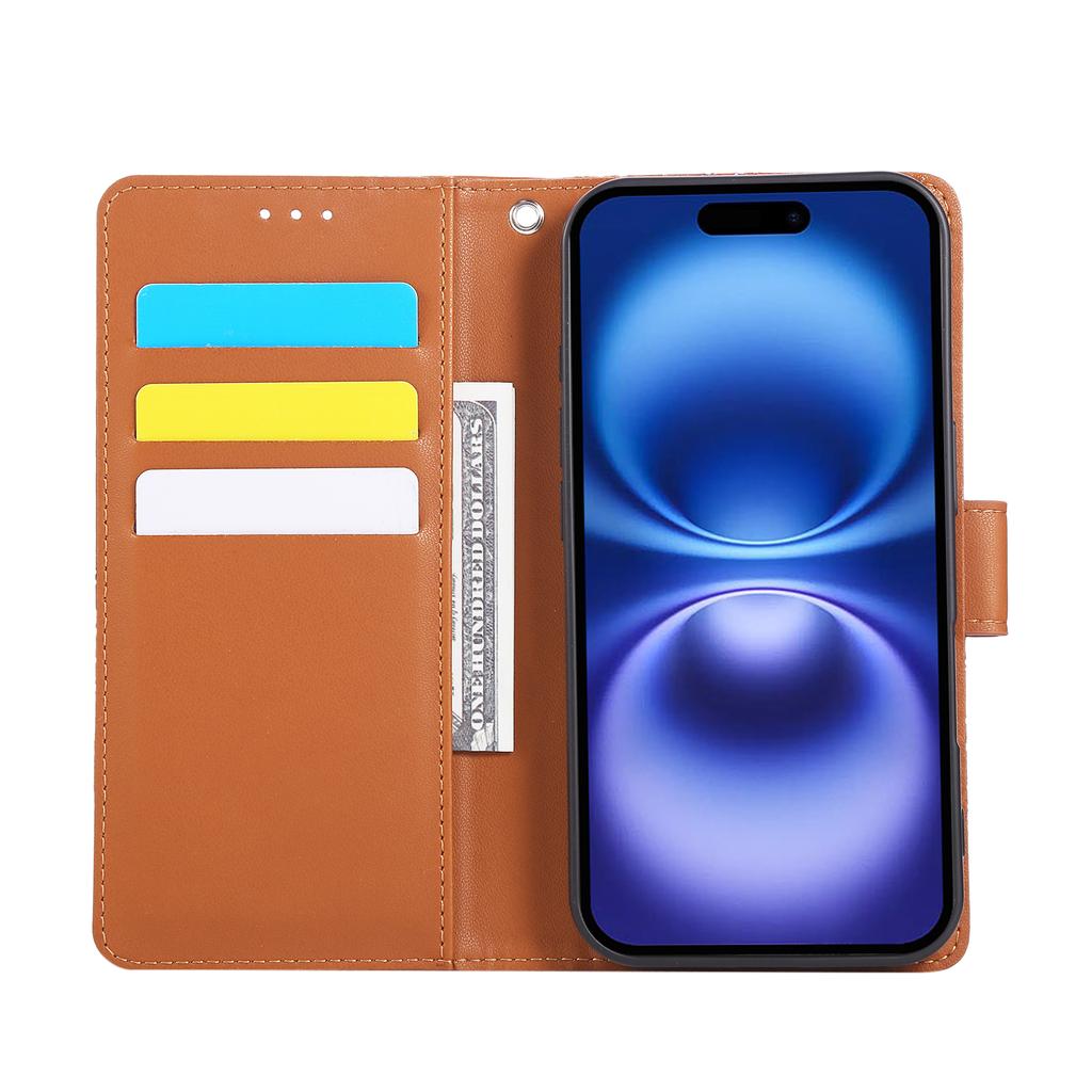 For iPhone 17 Case Rose Flower PU Leather Wallet Phone Cover with 3 Card Slots/Wrist Strap