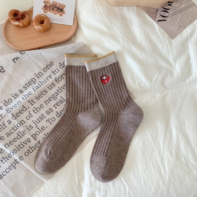 Boneless Socks For Girls Cute Cartoon Embroidery Warm Socks Preppy Style Versatile Stack Stockings