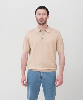 MANNERGRAM Nouvelle Fine Cashmere Cotton Polo Short Sleeve Knit Beige