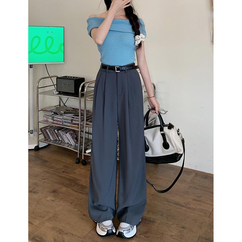 Korean Style 2026 Spring High-Waisted Loose Wide-Leg Suit Pants for Women L