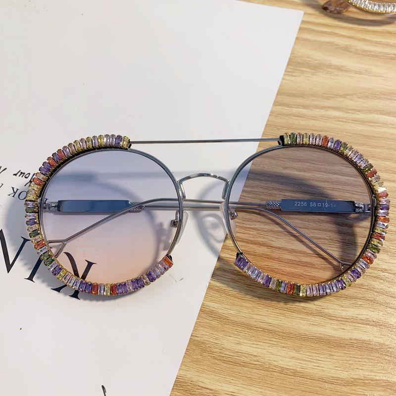 Zircon Oversized Diamond Sunglasses Luxury Round Rhinestones Sun Glasses Women Clear Eyeglasses Shades For Women  Feminino