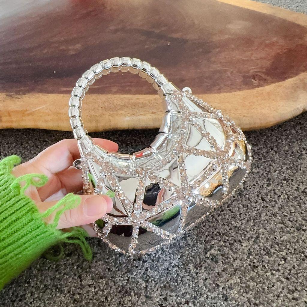 Akrilik Mini Moon Shape Clutch With Rhinestones And Chain For Daily Fashion