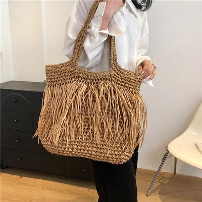 Hollow Out Tote Bags For Women Luxury Designer Handbag Purse New Weave Large Capacity Tassel Shoulder Straw Beach Bag CLE