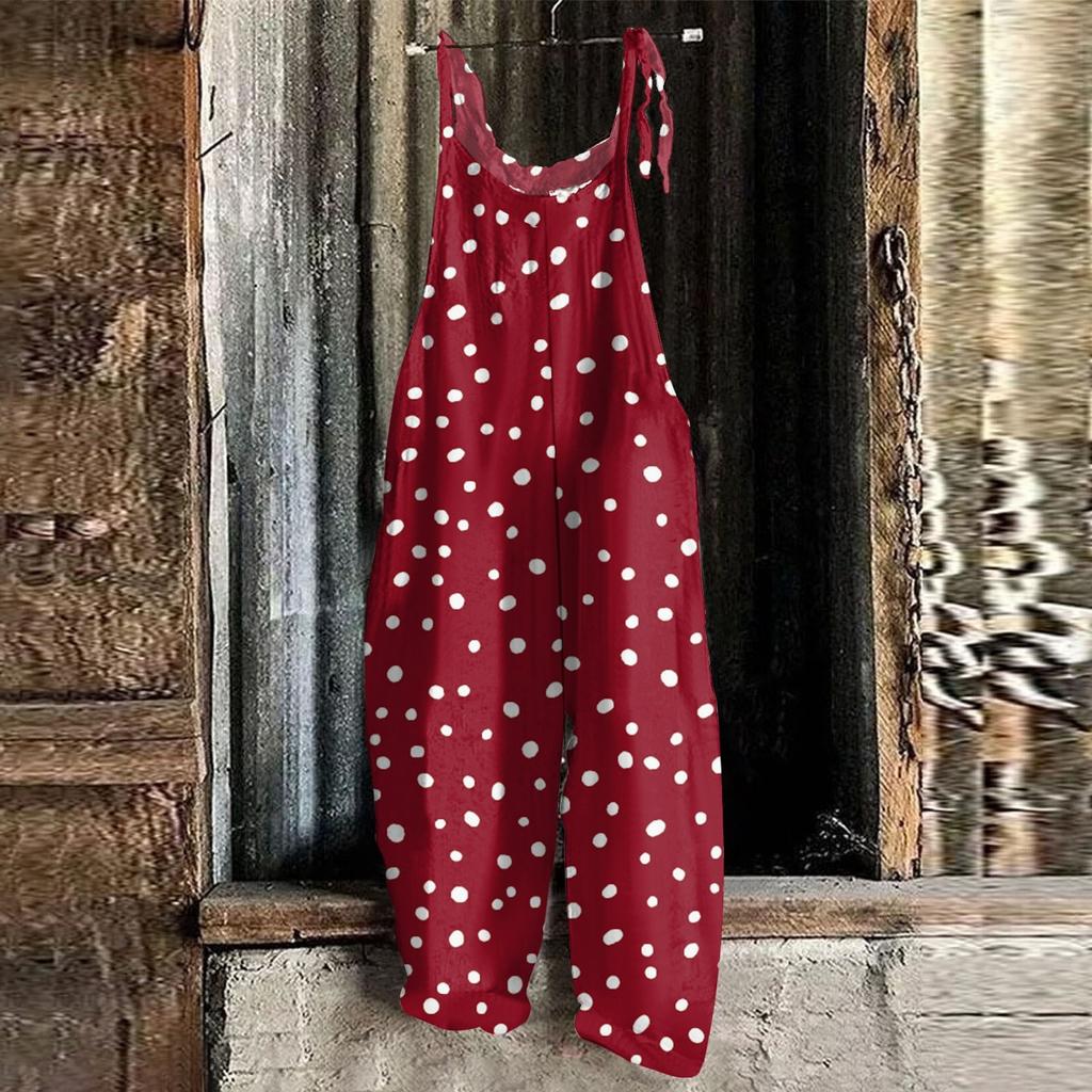 Women's Jumpsuit  Print Casual Loose Vintage Shoulder Strap Cotton Linen