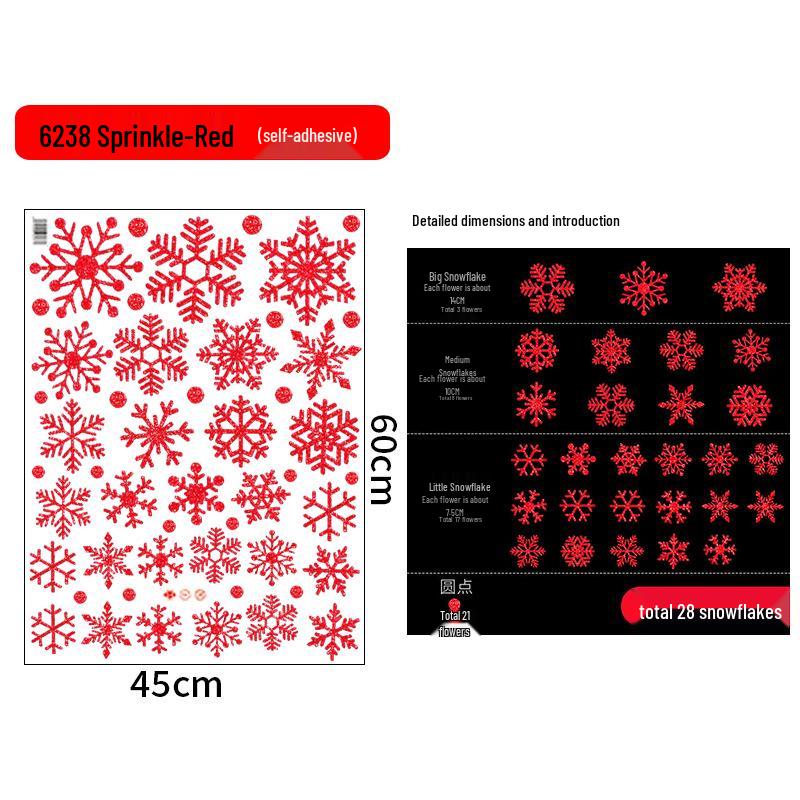 

Червоні та Білі Блискучі Наклейки Сніжинки на Вікна та Стіни для Різдвяних та Новорічних Прикрас – Статична Адгезія, Клей не потрібен.