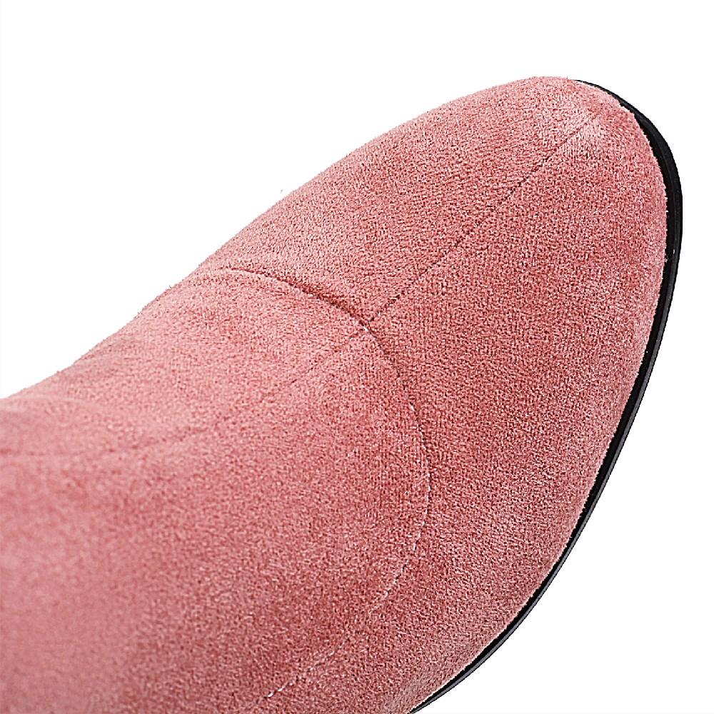 Winter Stretch Flock Ankle Boots Women High Block Heels Party Dress Office Lady Round Toe Slip-on Warm Plush Elastic Sock Boots