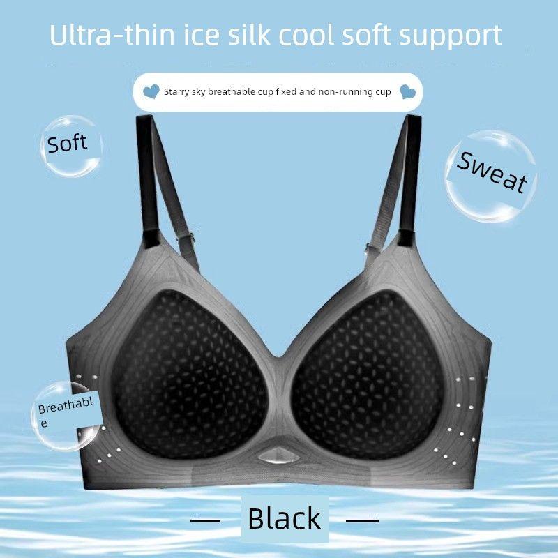 Seamless Ultra-Thin Cool Feeling Ice Silk Quick-Drying Intimates Ladies Thin Big Breast Size Concealing Gathered Summer Push-up Bra