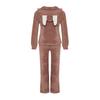 Rosafarbenes Wellsoft-Sweatshirt-Hose-Strickpyjama-Set mit Kapuze und Ohren, Thmaw24pt00030