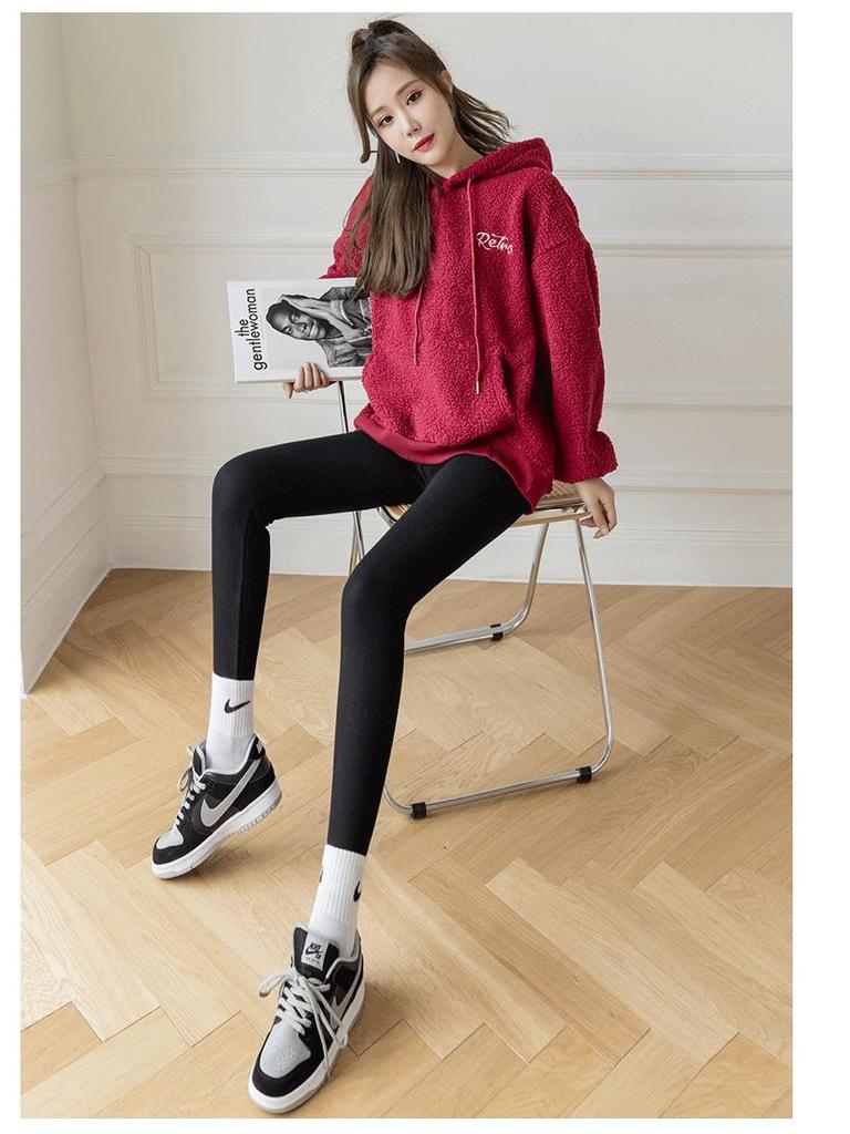 Damen Lammwoll-Leggings mit hohem Bund und Samtfutter - Warme, dicke, kältebeständige Winterhose