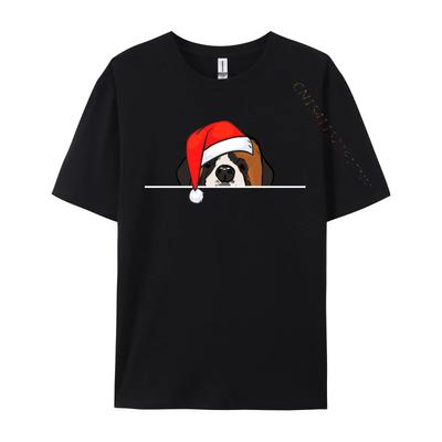 St. Bernard Dog Christmas T-Shirts Manga T Shirt Graphic Men Tops Tees Santa Hat T-Shirts Christmas T-Shirt Cotton
