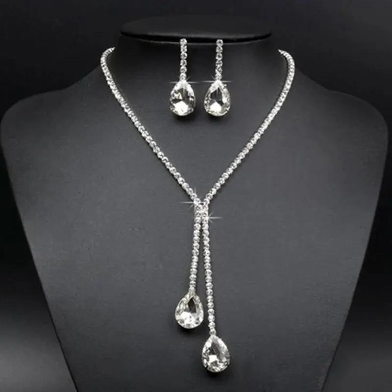 1 Set Of Fashionable And Simple Water Droplet Necklace, Earrings, Jewelry Set, Women's Wedding Banquet Party Daily Accessories
