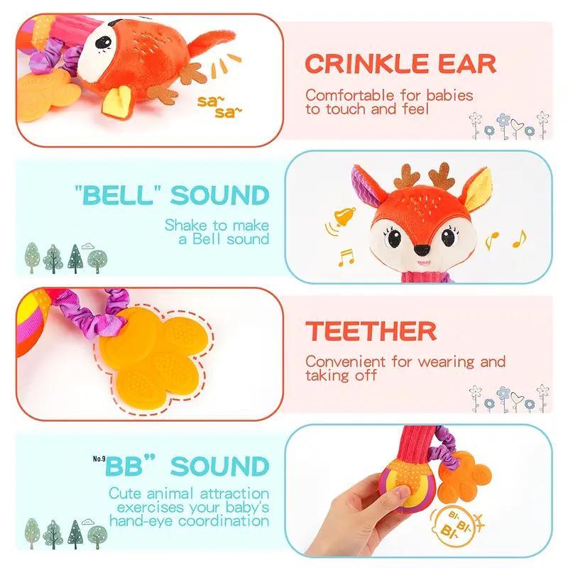 Plush Baby Teether and Rattle Toy with Hand Grip - Educational and Soothing Crib Mobile for 0-1 Year Olds