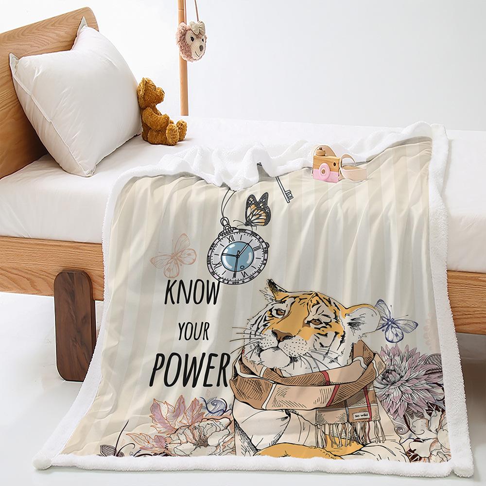 2D Digital Print Cover Blanket Animal Tiger Wolf Leopard Thickened Lamb Wool Crystal Plush Blanket