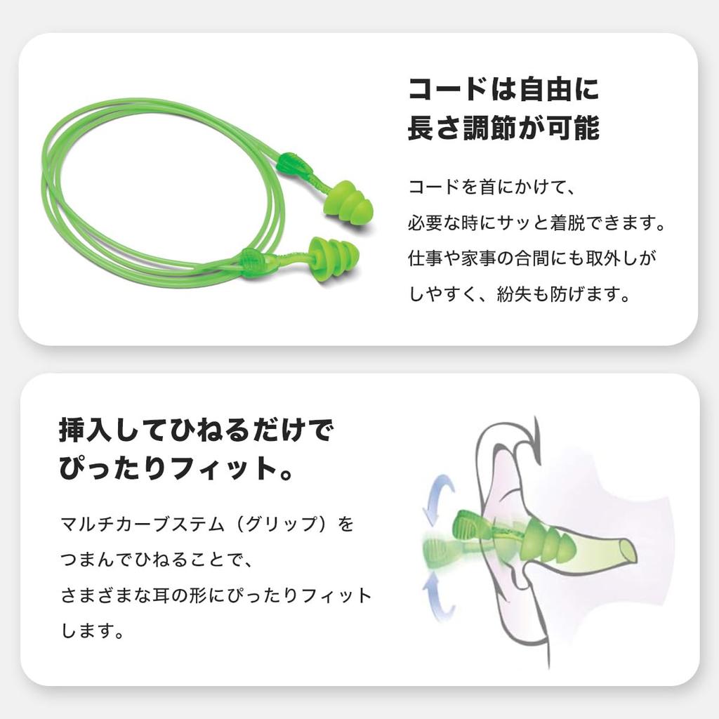 MOLDEX Glide Trio 6445 10 Green Earplugs, Pairs, Corded, Sound-Blocking, Reusable, Washable,