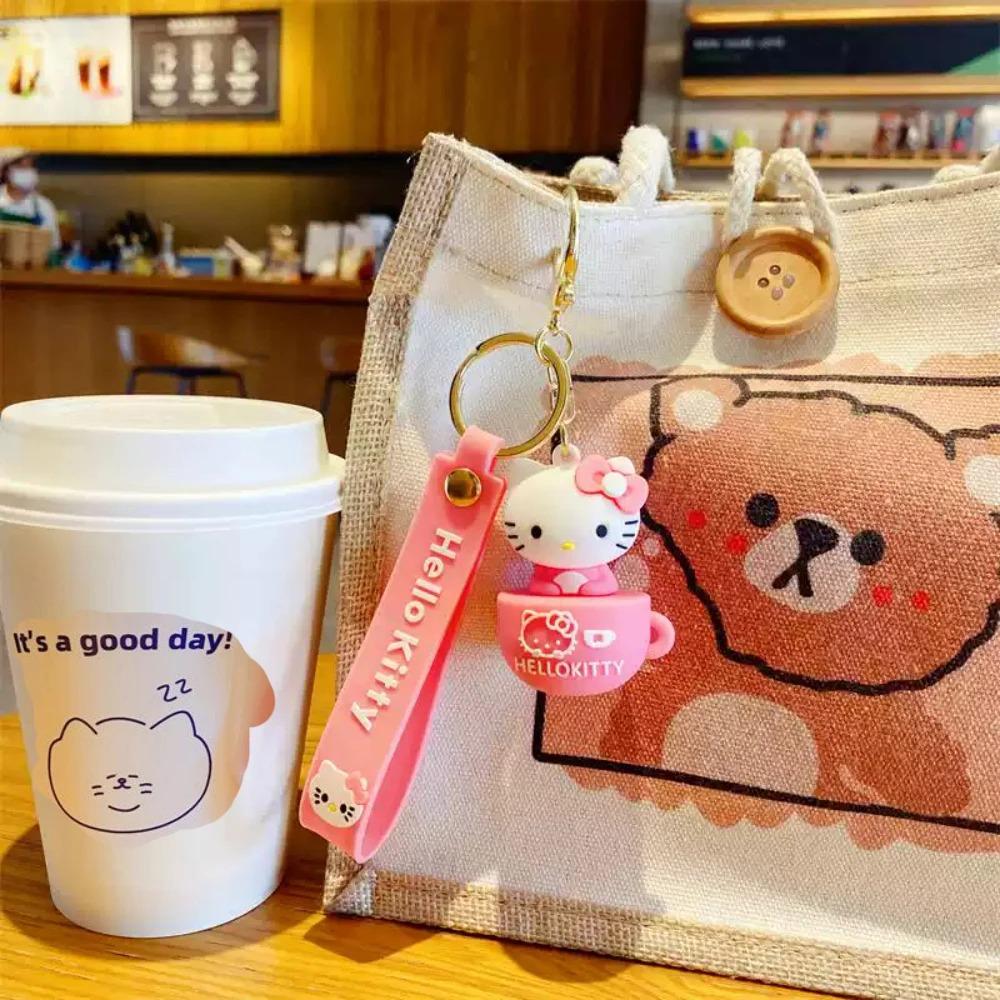 Cute Cartoon Hello Kitty Keychain Teacup Key Chain Women Girl Schoolbag Shoulder Bag Car Keyring Kid Kawaii Gift Festival gifts