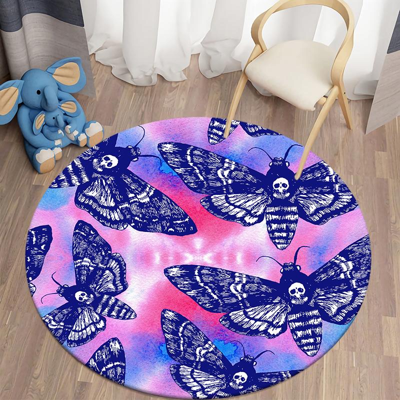 Teppich mit toter Motte für Wohnbereich Gotischer Schädelteppich Runder Teppich Schmetterling Mond Stern Teppich Polyesterteppich Heimdekor Fußmatten