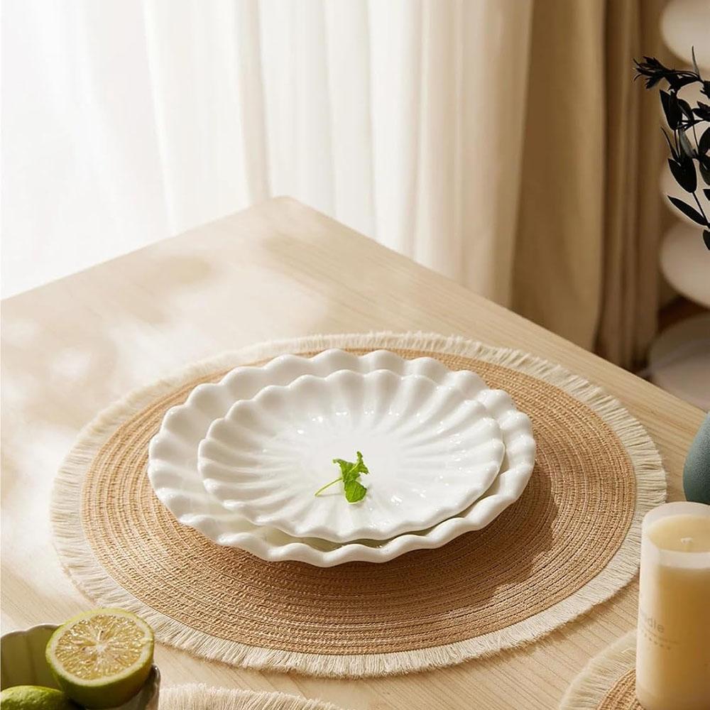 2/4/6pcs/set Hot Selling Fringe Eco-friendly Household Non-Slip Morden Style Table Woven Placemats Polyester Round Mat