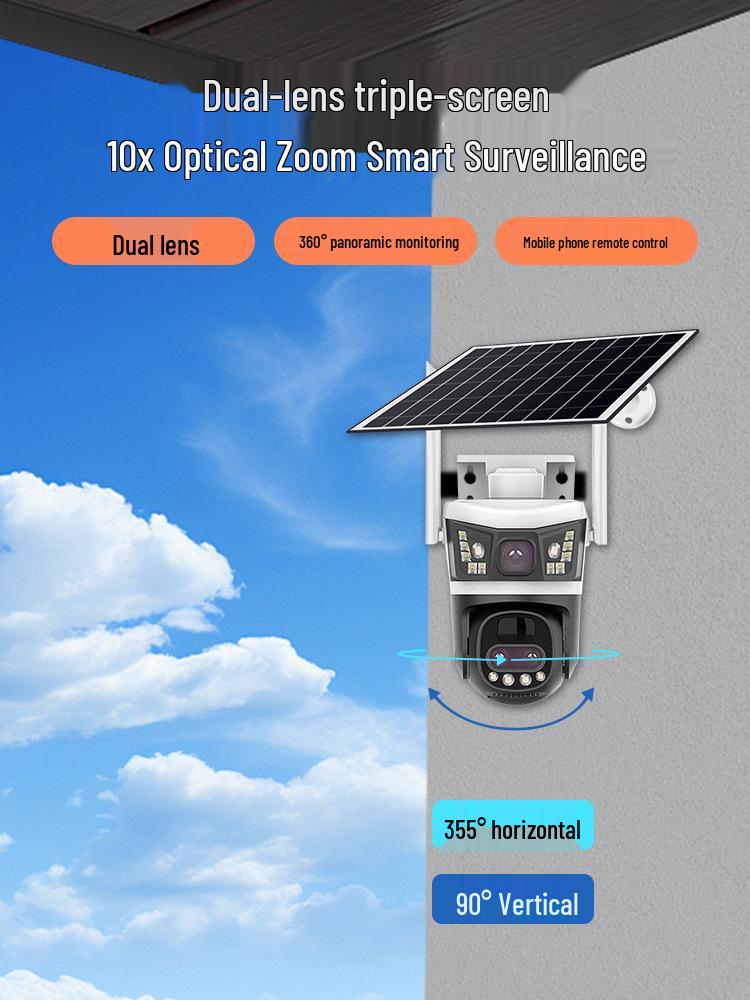 V380pro Solar HD 4G Camera with 10x Optical Zoom & Three Lenses - European Version