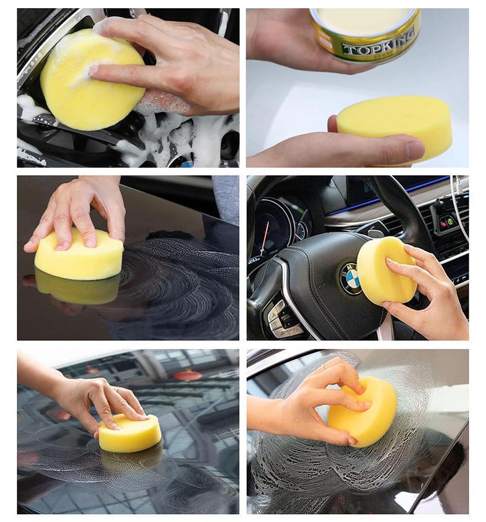 Car Wash Sponge, Round Shape, Set of 12, Diameter 3.9 Inches (10 Cm), Thickness