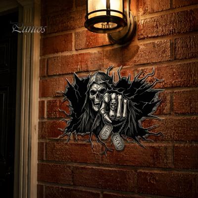 Decorazione per la Casa Gotica Oscura, Adesivo da Parete Falciatore, Decalcomania Artistica 3D che Attraversa, Murale Teschio Spaventoso Fantasma per Bar Pub Feste di Halloween Decalcomania
