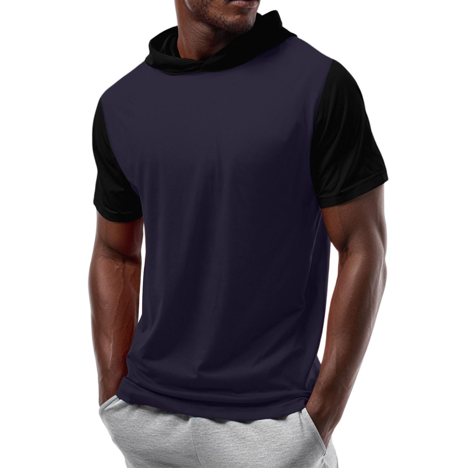 

Мужская футболка с капюшоном с короткими рукавами и прямыми плечами XL тёмно-синий