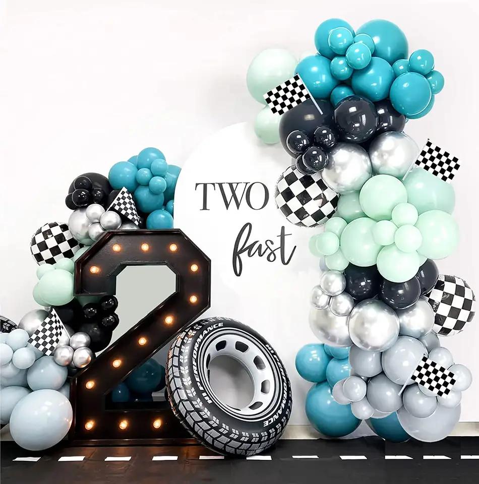 Bruiloft Verjaardag Babyborrel Geslachtsonthulling Decoraties Stofblauw Wit Ballonnenboog Slingerset