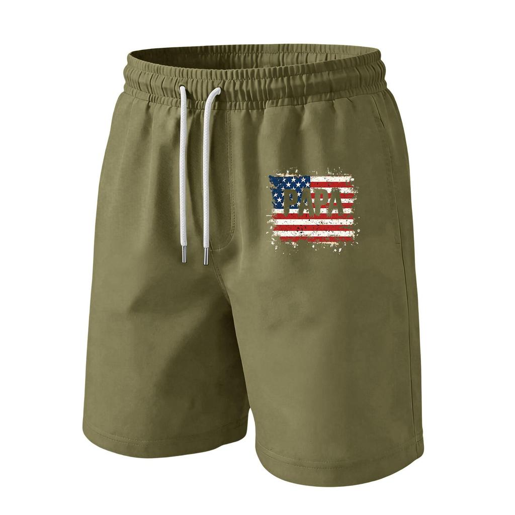 Men Drawstring Waist Casual Shorts with Flag Print Relaxed Fit Lightweight Soft Fabric Elastic Waistband for Daily Wear