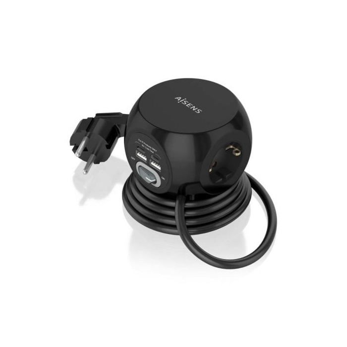 Aisens Regleta Sobremesa Multifuncion con 3 Tomas + 2xUSB-C/2xUSB-A 1.4m Negra