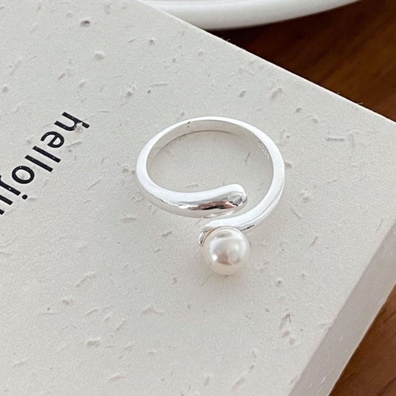 Silver Exquisite French Imitation Pearl Ring for Women Simple Adjustable Ring Party Jewelry Gifts