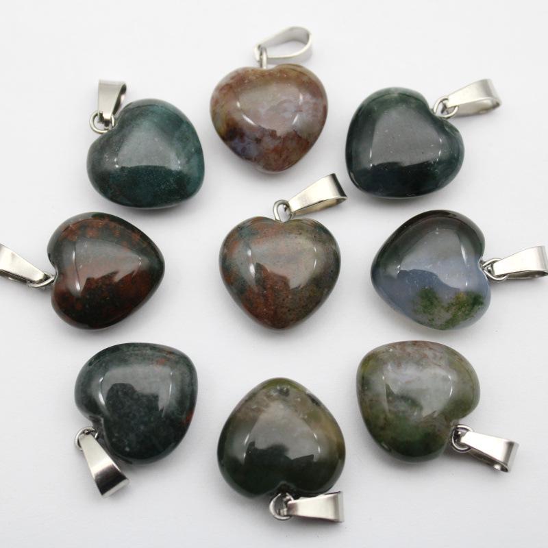 16MM Heart-Shaped Natural Stone Pendant: Amethyst Rose Quartz Green Aventurine Tiger Eye