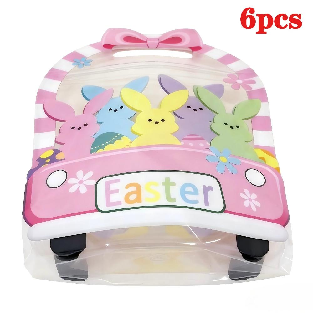 

6Pack Easter Gift Bags PET Sealed Companion Handbags with Bow Ideal Party Favors Party Decor Durable and Secure Storage As Shown