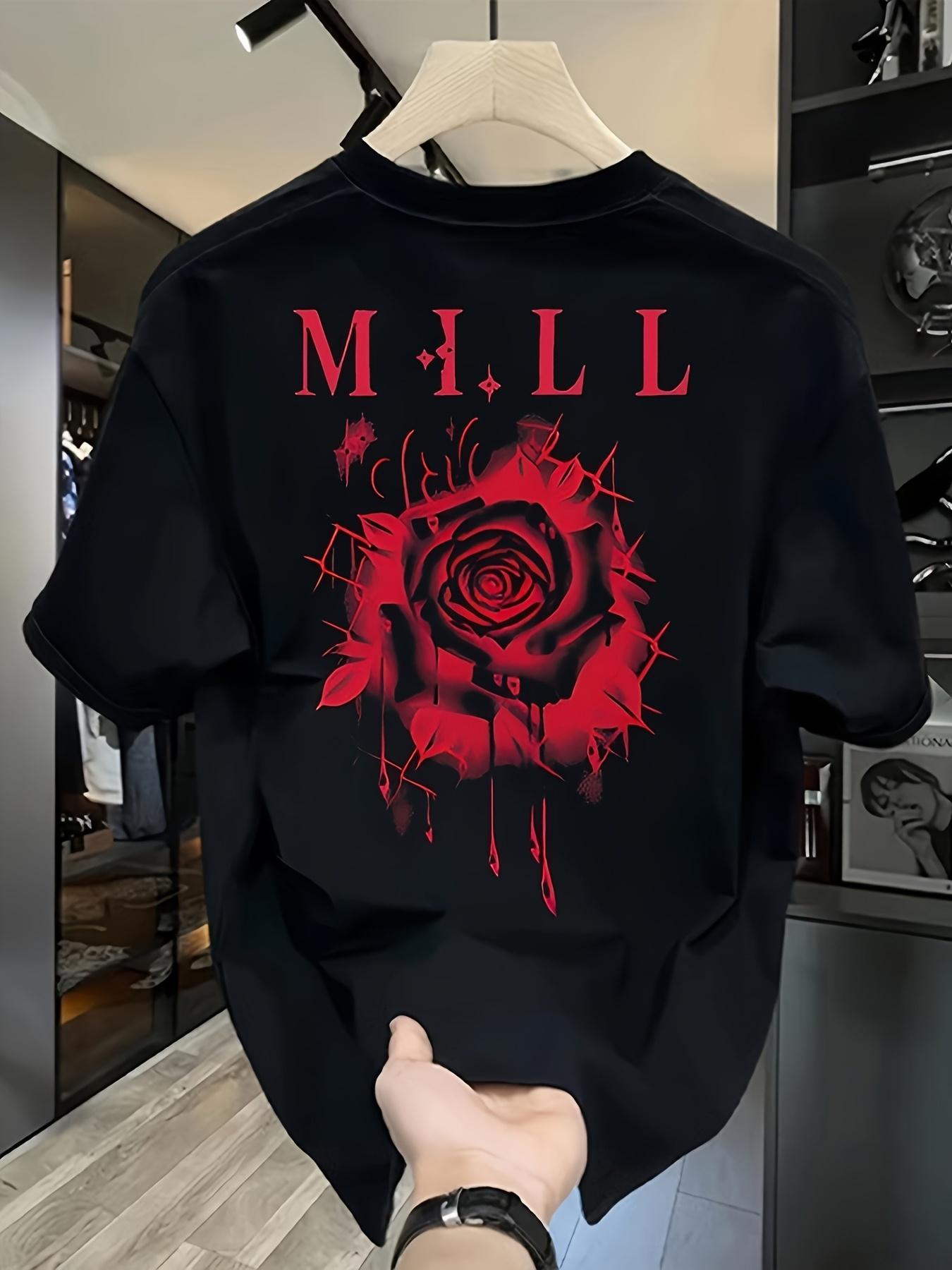 

Men S Heavyweight 100% Cotton Shirt with Bold Red Rose Graphic, Everyday & Formal Outfits - Machine Washable S