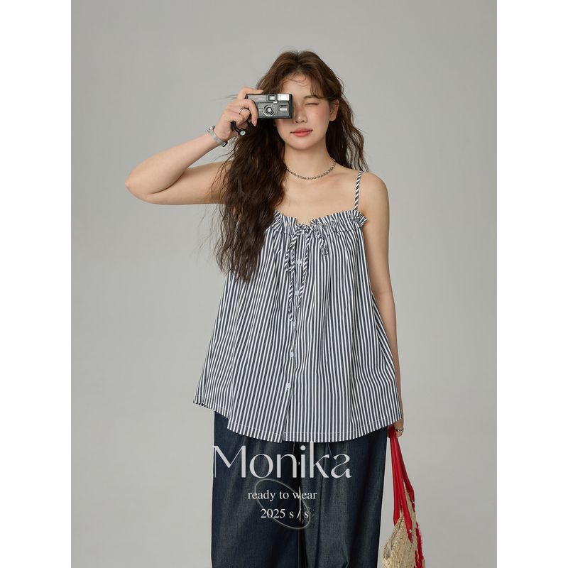 Plus Size Slip Top Women s Summer New Arrival Loose Slim Fit Slimming Tops Niche Design Chubby Girl Striped Innerwear White XL