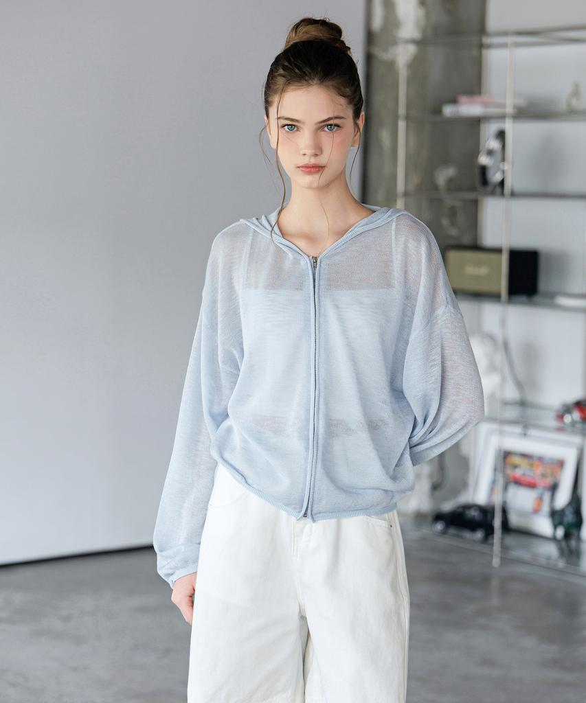 Hyfve Sun-Blocking Sheer Hooded Zip-Up Cardigan
