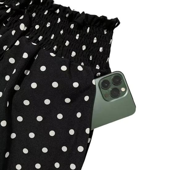 Frühling/Sommer Bohème Weite Hosen mit elastischem Bund und Polka-Dot-Print Lange Rockhosen für Damen